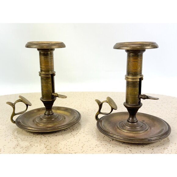 Vintage brass candlesticks, pair of adjustable push up candleholders - Picture 3 of 10